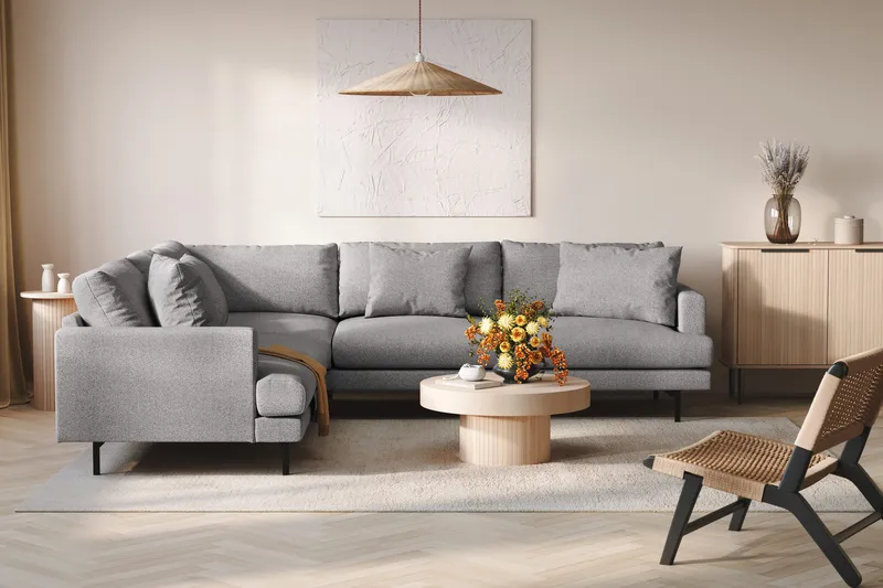 Menard 6-sits Vänstervänd L-formad Hörnsoffa i Tyg - Grå - Möbler - Soffa - Hörnsoffa