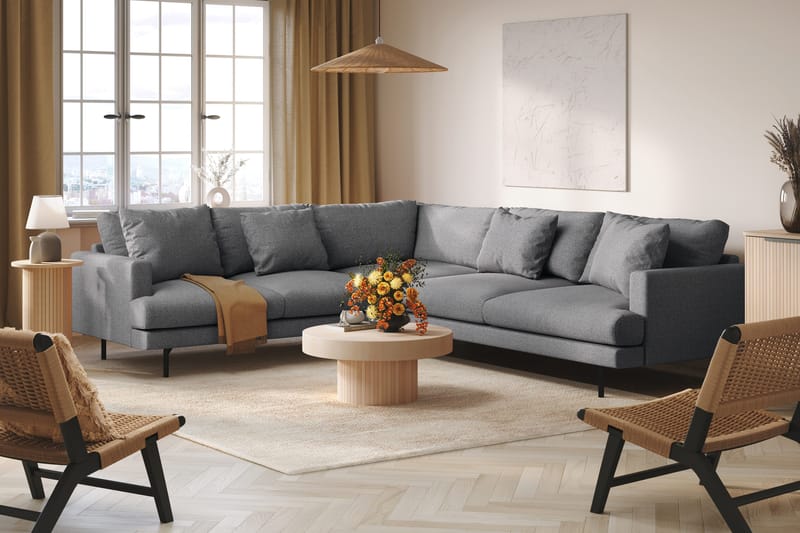 Menard 6-sits Vänstervänd L-formad Hörnsoffa i Tyg - Mörkgrå - Möbler - Soffa - Hörnsoffa