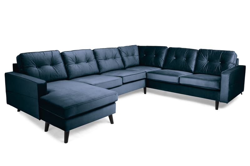 Monroe 5-sits Vändbar U-formad Hörnsoffa med divan i Sammet - Blå - Möbler - Soffa - Hörnsoffa - Hörnsoffa med divan