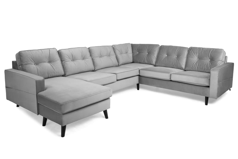 Monroe 5-sits Vändbar U-formad Hörnsoffa med divan i Sammet - Ljusgrå - Möbler - Soffa - Hörnsoffa - Hörnsoffa med divan