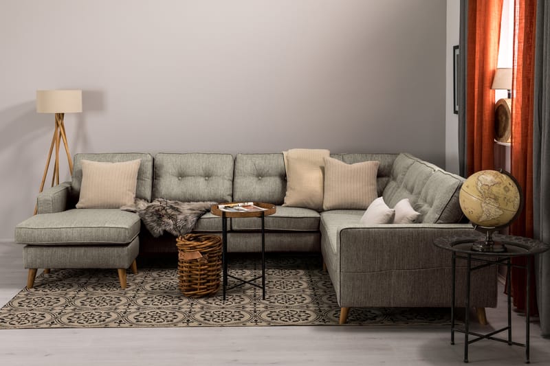 Monroe 5-sits Vändbar U-formad Hörnsoffa med divan i Tyg - Beige / Grå - Möbler - Soffa - Hörnsoffa - Hörnsoffa med divan