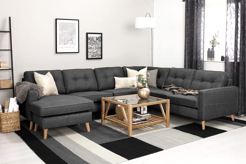 Monroe 5-sits Vändbar U-formad Hörnsoffa med divan i Tyg - Mörkgrå - Möbler - Soffa - Hörnsoffa - Hörnsoffa med divan