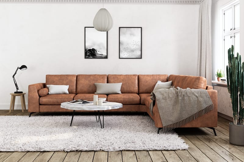 Ocean Lyx 5-sits Vändbar L-formad Hörnsoffa i Konstläder - Brun - Möbler - Soffa - Hörnsoffa
