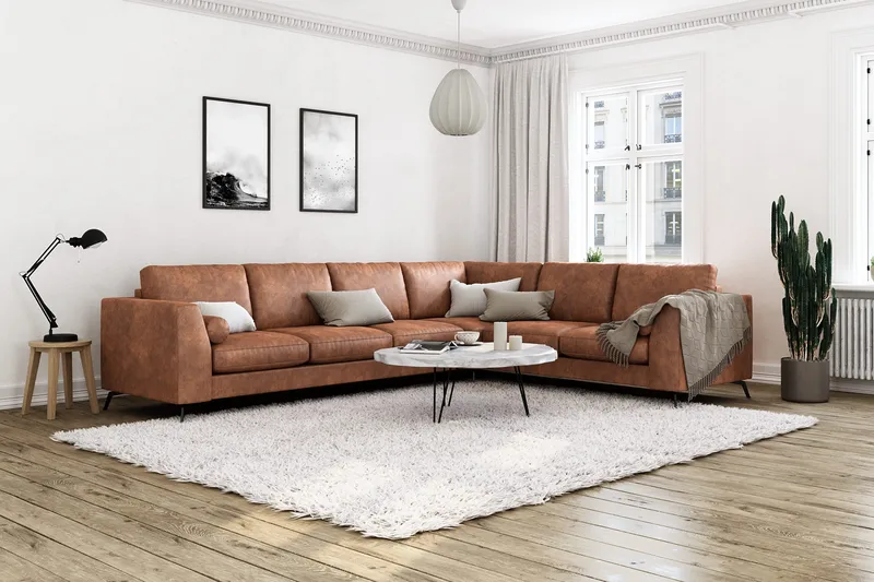 Ocean Lyx 5-sits Vändbar L-formad Hörnsoffa i Konstläder - Brun - Möbler - Soffa - Hörnsoffa