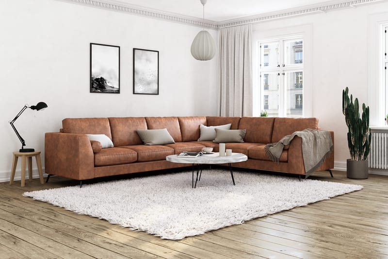 Ocean Lyx 5-sits Vändbar L-formad Hörnsoffa i Konstläder - Brun - Möbler - Soffa - Hörnsoffa