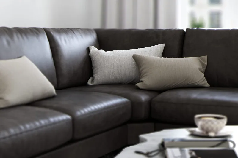 Ocean Lyx 5-sits Vändbar L-formad Hörnsoffa i Konstläder - Mörkgrå - Möbler - Soffa - Hörnsoffa