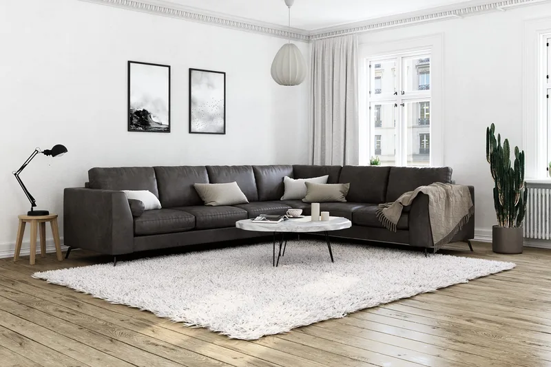 Ocean Lyx 5-sits Vändbar L-formad Hörnsoffa i Konstläder - Mörkgrå - Möbler - Soffa - Hörnsoffa