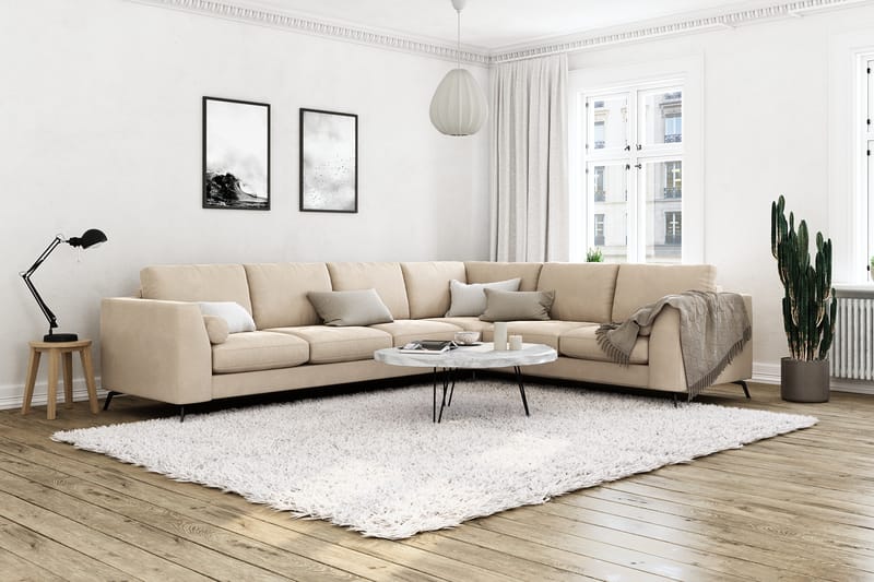Ocean Lyx 5-sits Vändbar L-formad Hörnsoffa i Sammet - Beige - Möbler - Soffa - Hörnsoffa