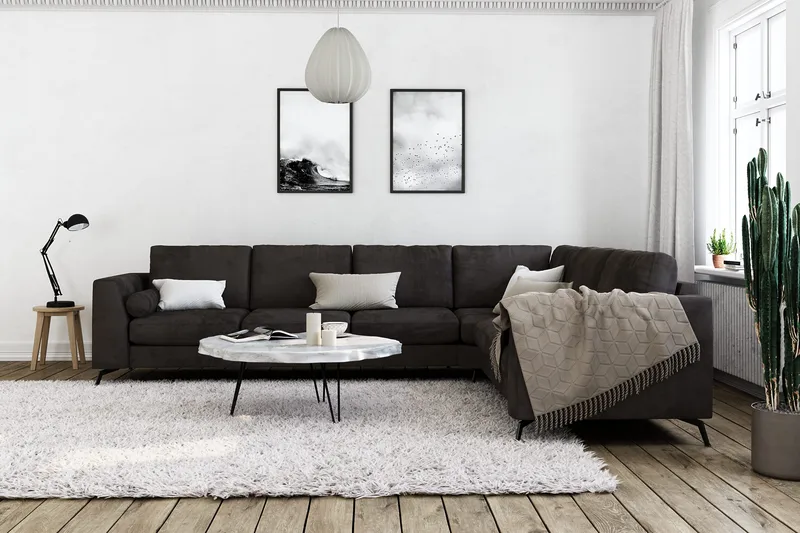 Ocean Lyx 5-sits Vändbar L-formad Hörnsoffa i Sammet - Mörkgrå - Möbler - Soffa - Hörnsoffa