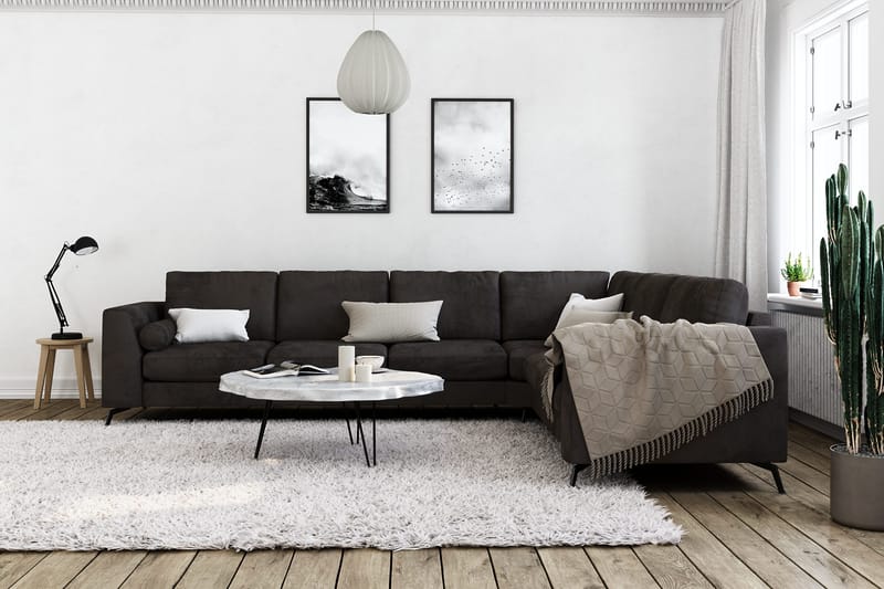 Ocean Lyx 5-sits Vändbar L-formad Hörnsoffa i Sammet - Mörkgrå - Möbler - Soffa - Hörnsoffa