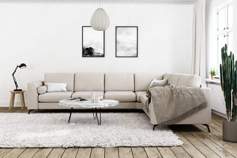 Ocean Lyx 5-sits Vändbar L-formad Hörnsoffa i Tyg - Beige - Möbler - Soffa - Hörnsoffa