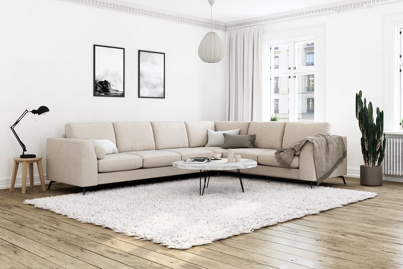 Ocean Lyx 5-sits Vändbar L-formad Hörnsoffa i Tyg - Beige - Möbler - Soffa - Hörnsoffa
