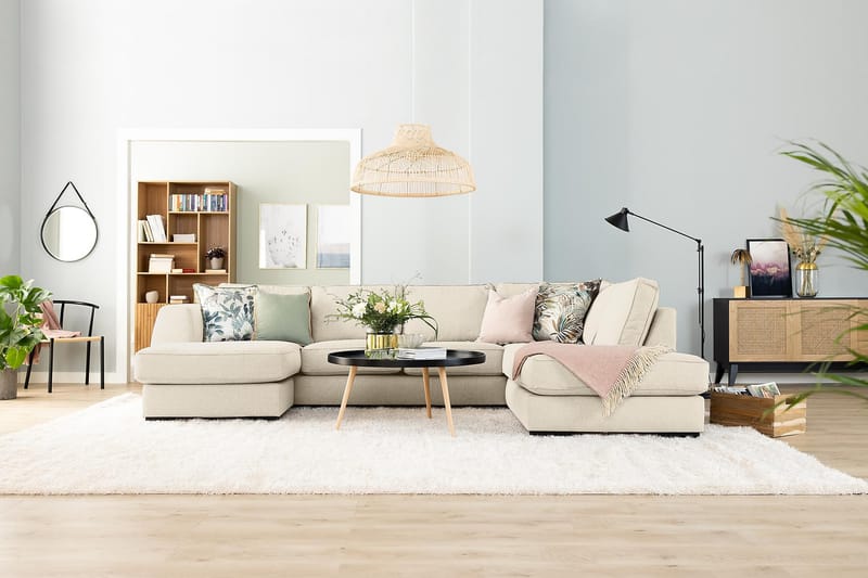 Optus 5-sits Vändbar U-formad Hörnsoffa med divan i Tyg - Beige - Möbler - Soffa - Hörnsoffa - Hörnsoffa med divan