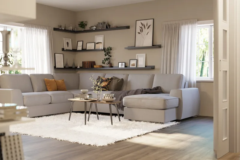 Optus Lyx 5-sits Vänstervänd U-formad Hörnsoffa med divan i Tyg - Grå - Möbler - Soffa - Hörnsoffa - Hörnsoffa med divan