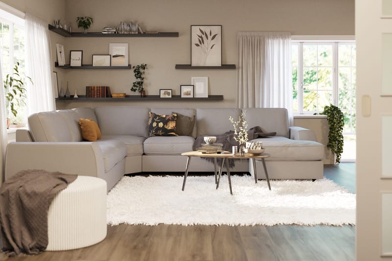 Optus Lyx 5-sits Vänstervänd U-formad Hörnsoffa med divan i Tyg - Grå - Möbler - Soffa - Hörnsoffa - Hörnsoffa med divan