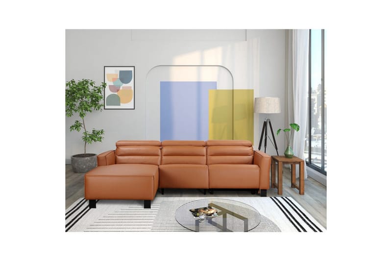 Reclinersoffa med hörn Loft24 Carpari Reclinersoffa 3-sits Brown Left-faced Artificial leather - Möbler - Soffa - Hörnsoffa