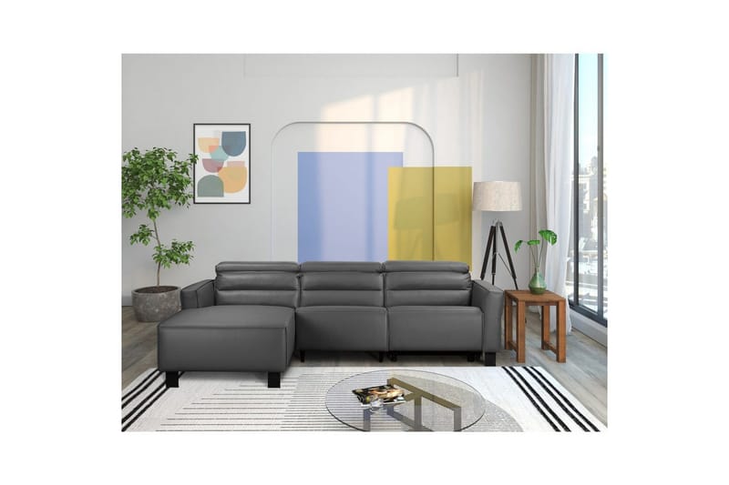 Reclinersoffa med hörn Loft24 Carpari Reclinersoffa 3-sits Grey Left-faced Artificial leather - Möbler - Soffa - Hörnsoffa