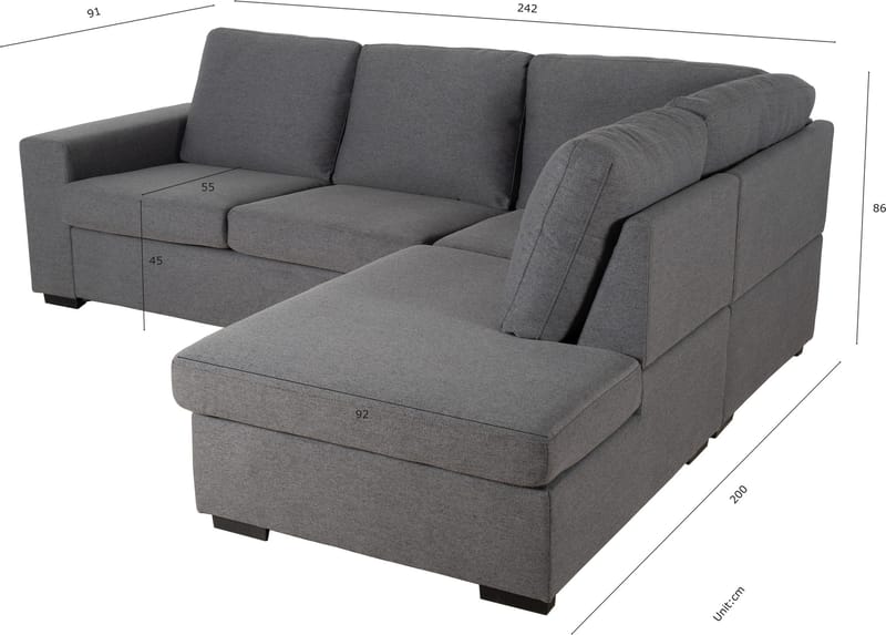 Solna grå soffa med öppet avslut - 244 cm bred - Grå - Möbler - Soffa - Hörnsoffa