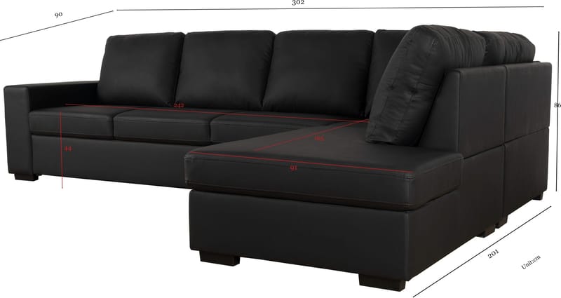 Solna soffa i svart PU öppet avslut 3A - Svart - Möbler - Soffa - Hörnsoffa