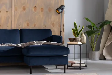 Teodin Hörnsoffa med Divan Höger Sammet - Blå - Möbler - Soffa - Hörnsoffa - Hörnsoffa med divan