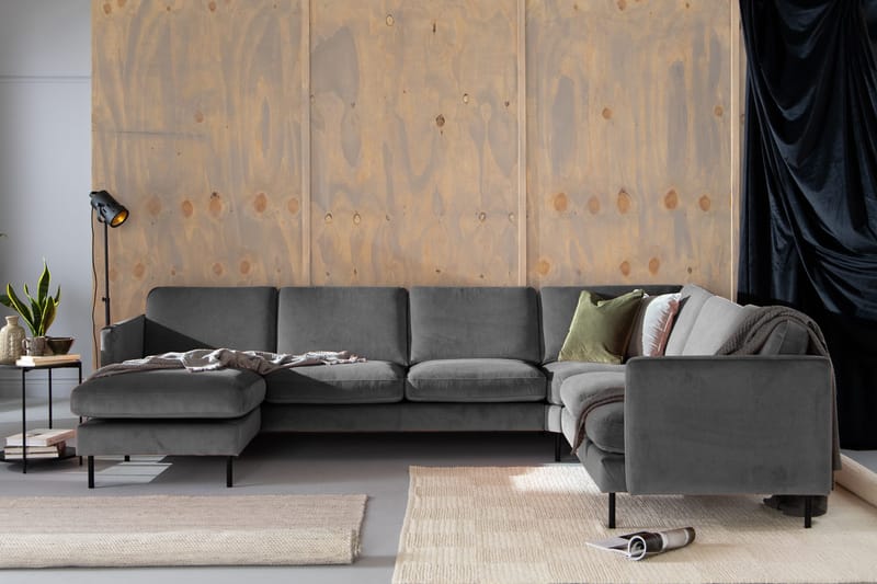 Teodin Hörnsoffa med Divan Vänster Sammet - Ljusgrå - Möbler - Soffa - Hörnsoffa - Hörnsoffa med divan