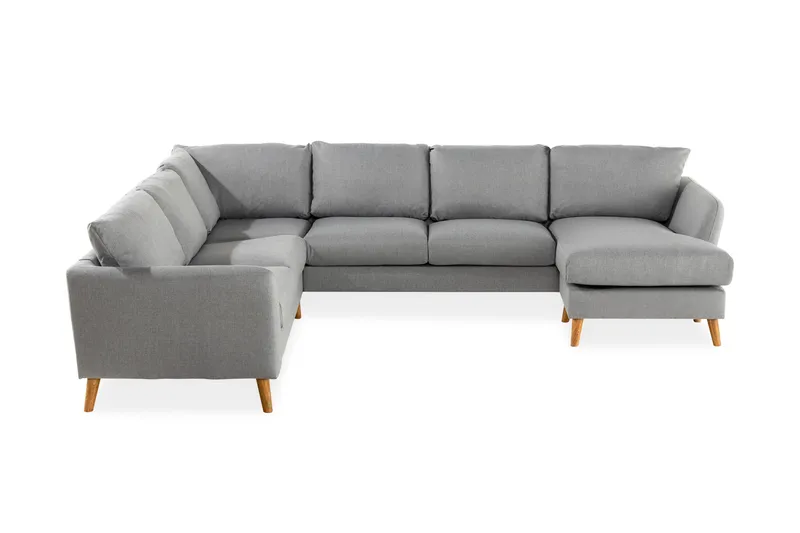 Trend 5-sits Högervänd U-formad Hörnsoffa med divan i Tyg, Ljusgrå