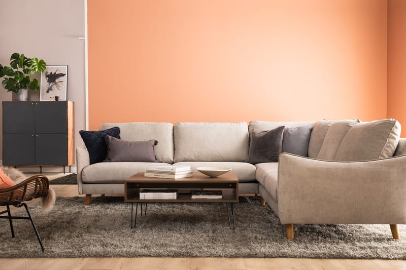 Trend Lyx 6-sits Vändbar L-formad Hörnsoffa i Tyg - Beige - Möbler - Soffa - Hörnsoffa