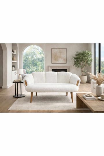 Hafing 2-sits Svängd Soffa i Bouclé med Träben - Offwhite - Möbler - Soffa - 2 sits soffa