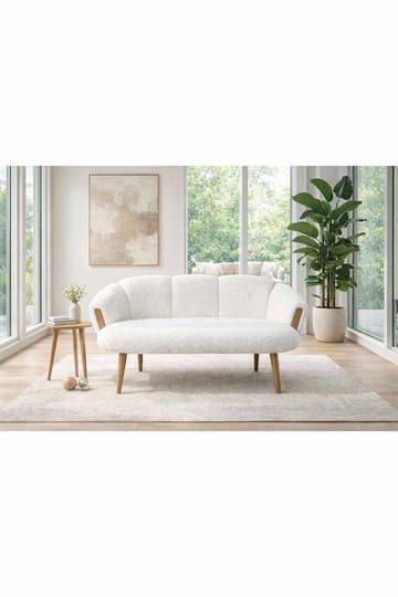 Hafing 2-sits Svängd Soffa i Bouclé med Träben - Offwhite - Möbler - Soffa - 2 sits soffa