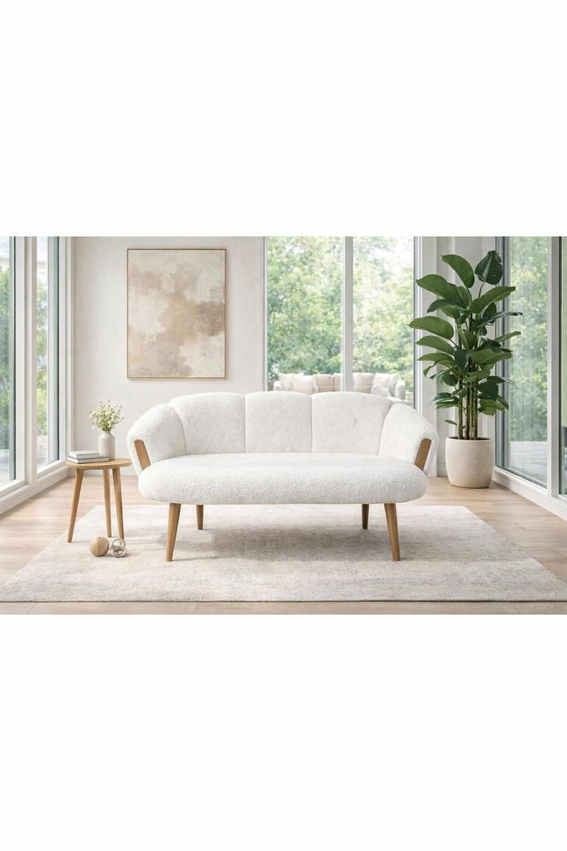 Hafing 2-sits Svängd Soffa i Bouclé med Träben - Offwhite - Möbler - Soffa - 2 sits soffa