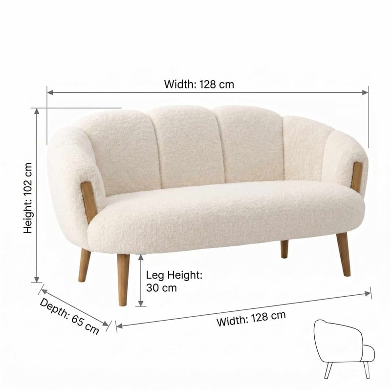 Hafing 2-sits Svängd Soffa i Trä med Textil - Krämvit - Möbler - Soffa - 2 sits soffa