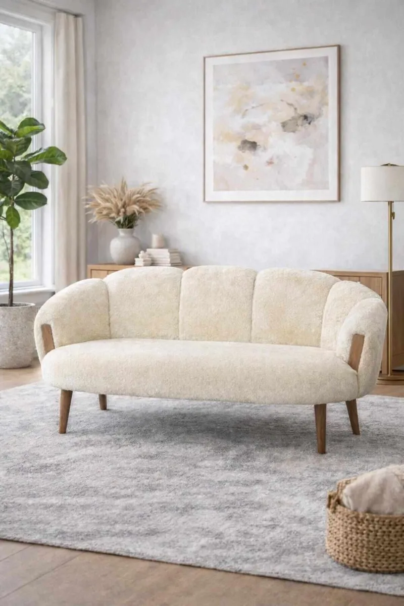 Hafing 2-sits Svängd Soffa i Trä med Textil - Krämvit - Möbler - Soffa - 2 sits soffa