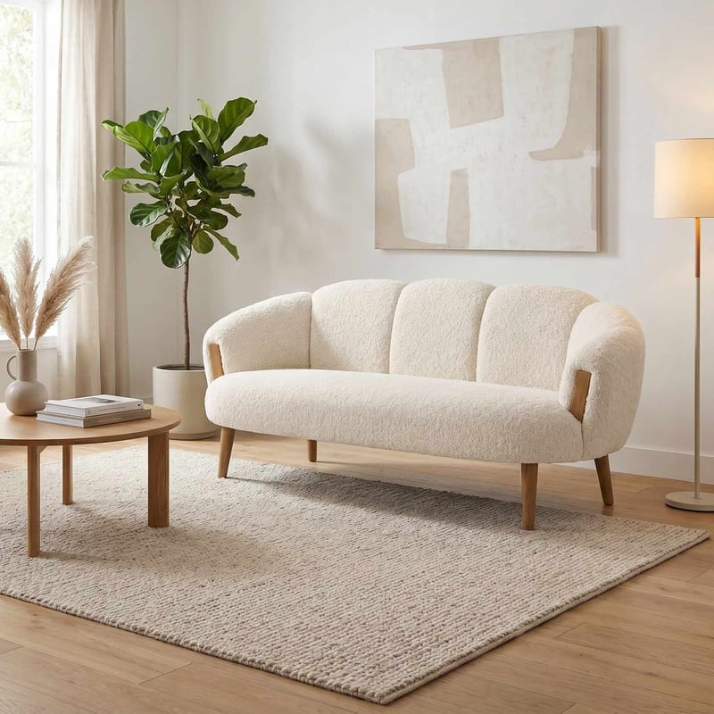 Hafing 2-sits Svängd Soffa i Trä med Textil - Krämvit - Möbler - Soffa - 2 sits soffa