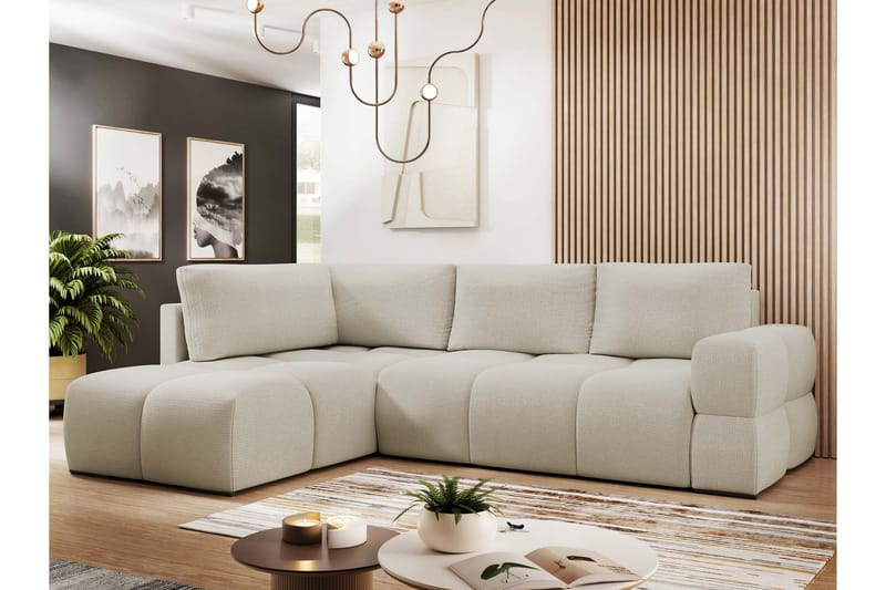 Hardam Bäddsoffa med Schäslong 3-sits i Chenille - Beige - Möbler - Soffa - Bäddsoffa