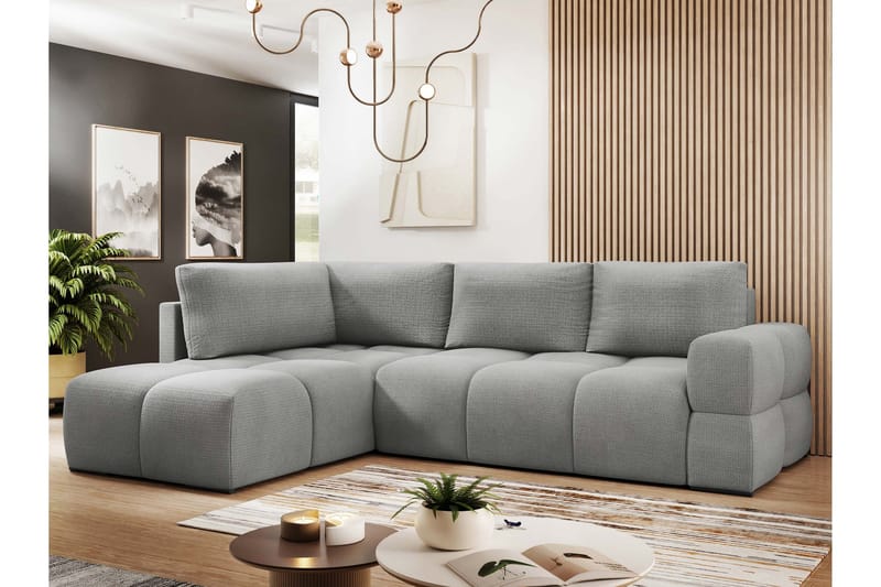 Hardam Bäddsoffa med Schäslong 3-sits i Chenille - Grå - Möbler - Soffa - Bäddsoffa