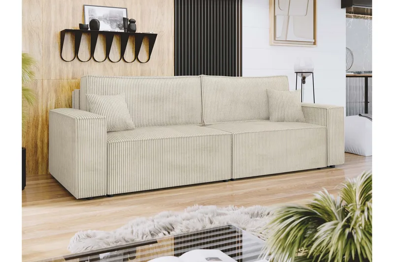 Hobson 3-sits Bäddbar Soffa 245 cm med Förvaring i Manchestertyg - Beige - Möbler - Soffa - 3 sits soffa