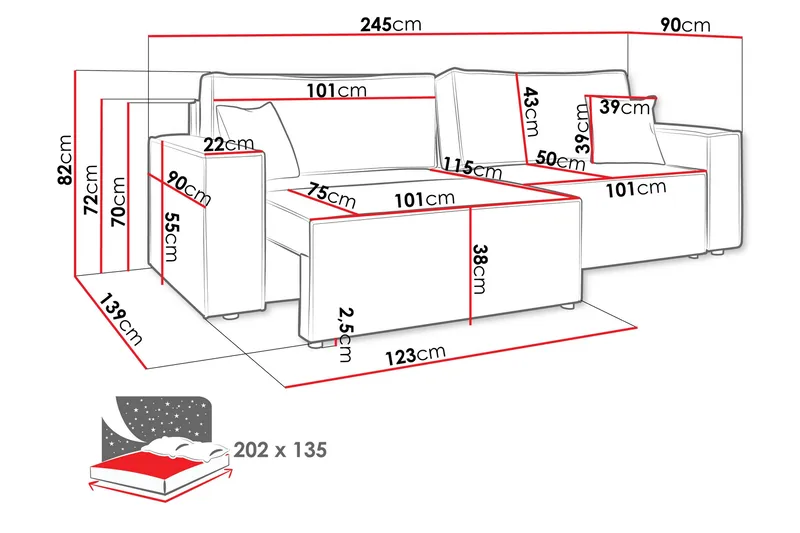 Hobson 3-sits Bäddbar Soffa 245 cm med Förvaring i Manchestertyg - Beige - Möbler - Soffa - 3 sits soffa