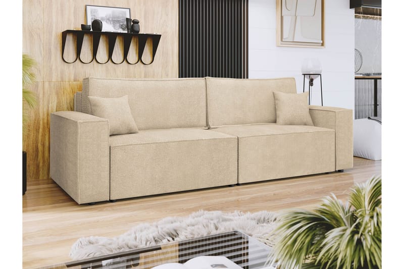 Hobson Bäddsoffa 3-sits i Plysch - Beige - Möbler - Soffa - Bäddsoffa