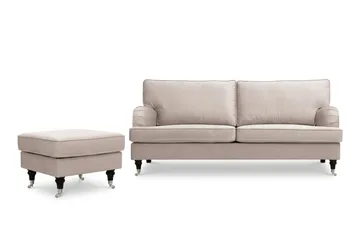 Howard Classic Soffgrupp 3-Sits Soffa och Fotpall i Sammet - Beige - Möbler - Soffa - Soffgrupp - Howard soffgrupp