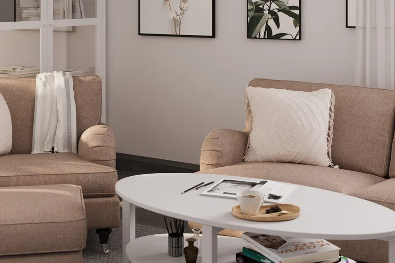 Howard Classic 3-sits Svängd Tygsoffa - Mörkbeige - Möbler - Soffa - Howardsoffor