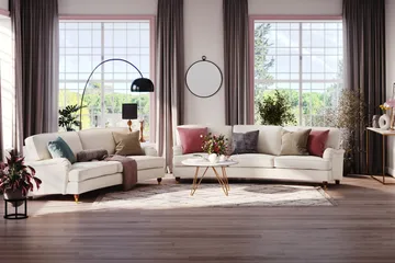 Howard Lyx 3-sits Svängd Sammetssoffa - Krämvit - Möbler - Soffa - Howardsoffor