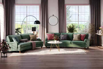 Howard Lyx 3-sits Svängd Sammetssoffa - Mörkgrön - Möbler - Soffa - Howardsoffor