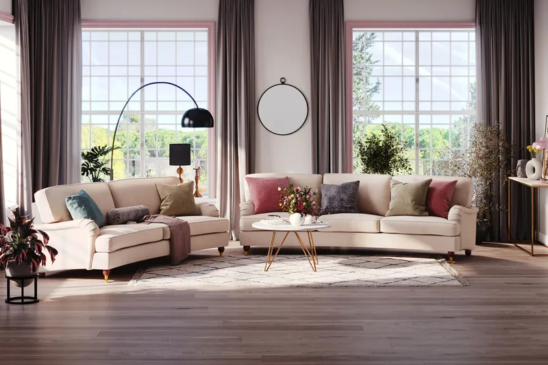 Howard Lyx 3-sits Svängd Tygsoffa - Beige - Möbler - Soffa - Howardsoffor