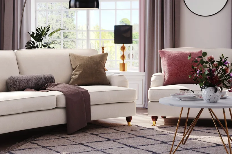 Howard Lyx 4-sits Svängd Sammetssoffa - Krämvit - Möbler - Soffa - Howardsoffor