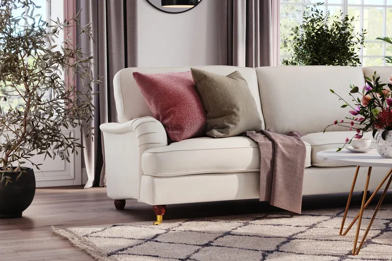 Howard Lyx 6-sits Högervänd L-formad Hörnsoffa i Sammet - Krämvit - Möbler - Soffa - Howardsoffor