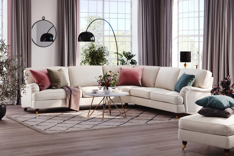 Howard Lyx 6-sits Högervänd L-formad Hörnsoffa i Sammet - Krämvit - Möbler - Soffa - Howardsoffor