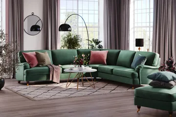 Howard Lyx 6-sits Högervänd L-formad Hörnsoffa i Sammet - Mörkgrön - Möbler - Soffa - Howardsoffor