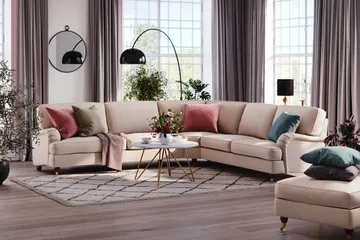 Howard Lyx 6-sits Högervänd L-formad Hörnsoffa i Tyg - Beige - Möbler - Soffa - Howardsoffor