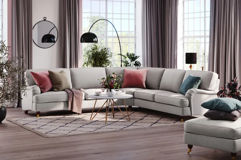 Howard Lyx 6-sits Högervänd L-formad Hörnsoffa i Tyg - Ljusgrå - Möbler - Soffa - Howardsoffor