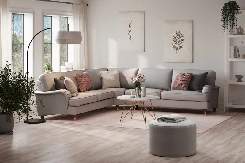 Howard Lyx 6-sits Högervänd L-formad Hörnsoffa i Tyg - Ljusgrå - Möbler - Soffa - Howardsoffor